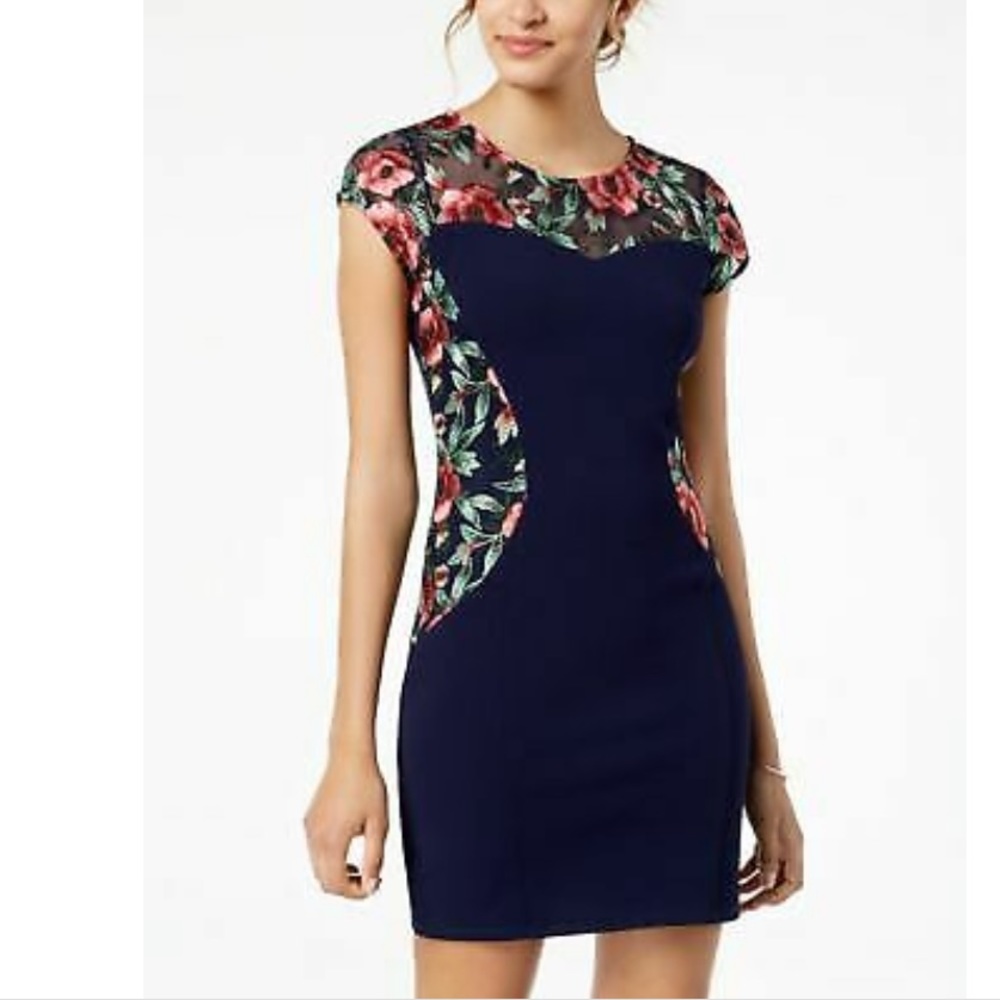 BCX Navy Floral Short Sleeve Dress